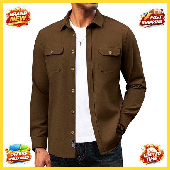 Mens Casual Shacket Lightweight Cotton Twill Button Down Jacket Classic